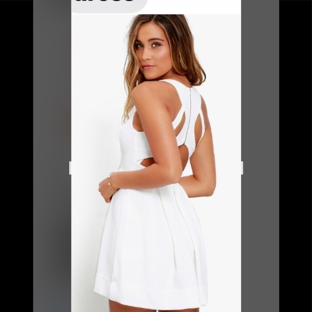 EUC Lulu’s White Cut-Out Back Drop. Waist Lined Dress